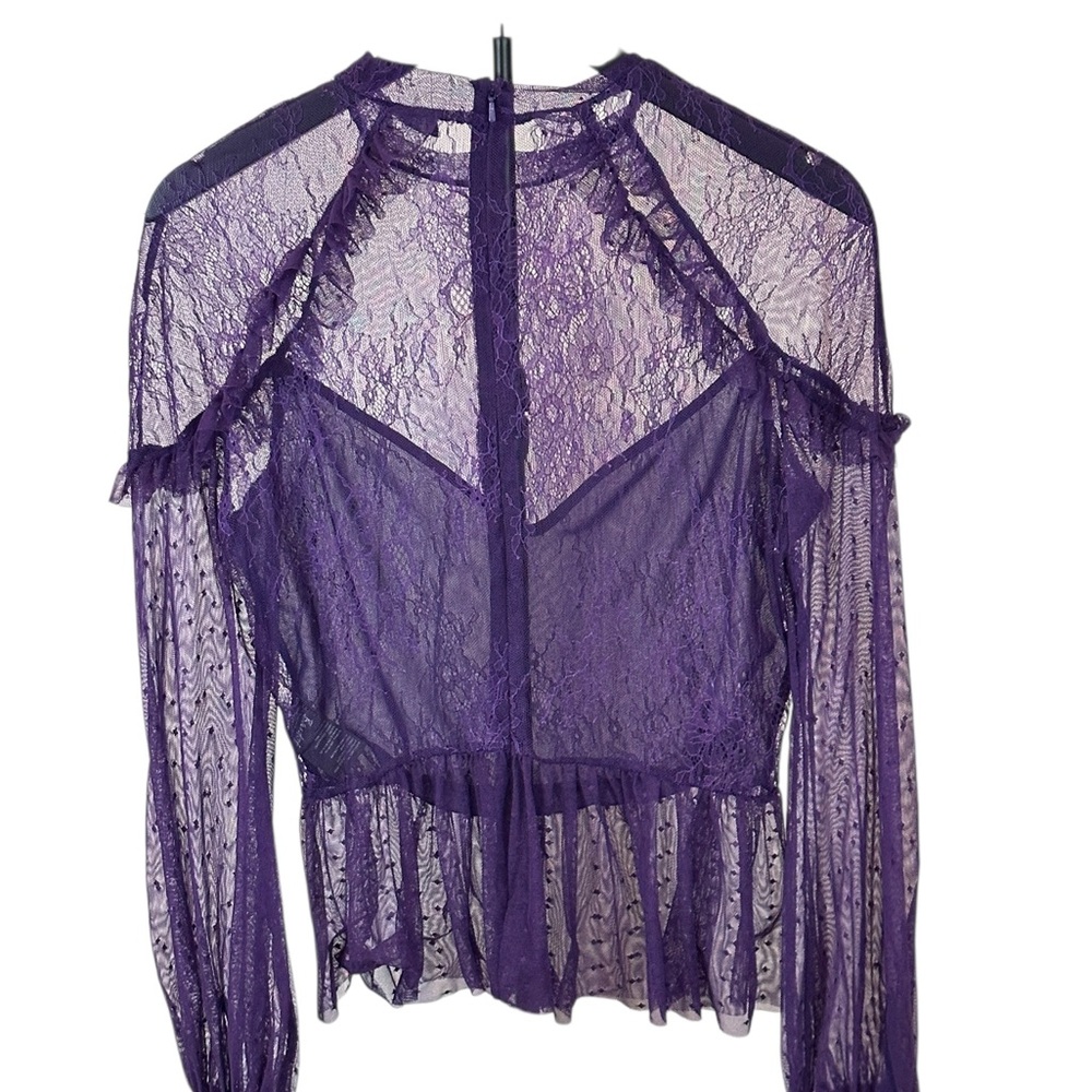 Bardot Purple Sheer Lace Peplum Blouse – Size M / US 8 - Picture 8 of 14